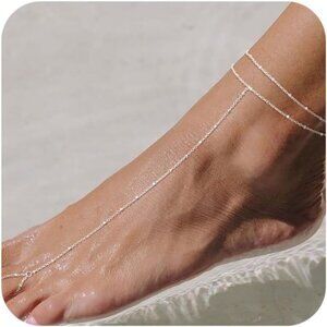 2 Layered Anklet A-SL Beaded Cuban Link Waterproof Adjustable Anklet for Women